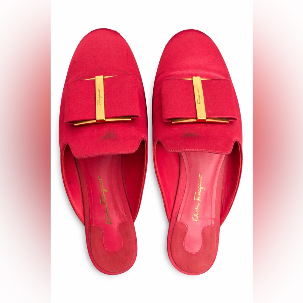 Salvatore Ferragamo Red Mules with Gold Accent
